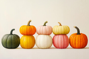 Obraz premium A group of small pumpkins sitting on top of each other
