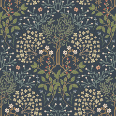  Stylized garden. Plant ornament.Retro seamless pattern.