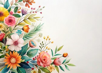 Beautiful Abstract Floral Painting with Tan Leaves on White Background, Ideal for Copy Space and Creative Designs, Perfect for Home Decor and Inspirational Art Prints