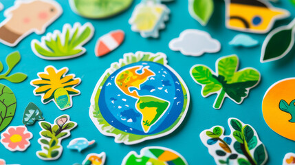 Ecology stickers. Save green earth planet clean environment eco labels recent vector badges colored illustrations isolated
