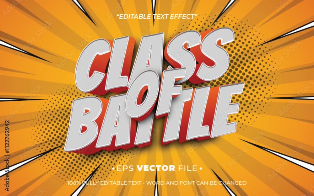 Poster class of battle 3d text effect editable vector