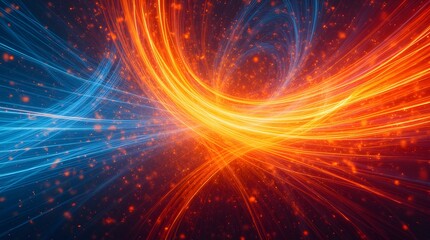 Fototapeta premium A mesmerizing dance of fire and ice, swirling energy, cosmic streams collide in vibrant hues. Abstract art.