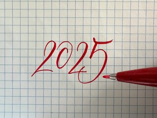 New Year 2025 handwritten numbers on paper 