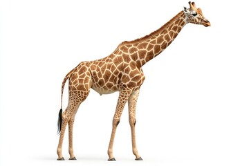 Fototapeta premium A detailed illustration of a giraffe standing tall, isolated against a pure white background for a striking visual.
