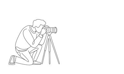 Professional photographer with digital camera and tripod line art illustration