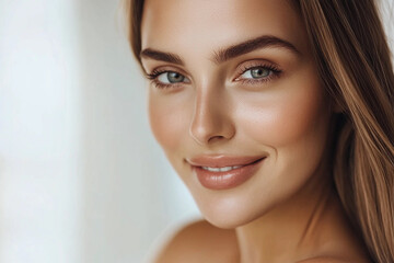 Naklejka premium Smiling woman with natural beauty in soft light