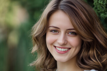 Naklejka premium Smiling young woman in natural outdoor setting