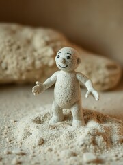 Sandman figurine standing firm as heat threatens to melt its body, endurance, melting process