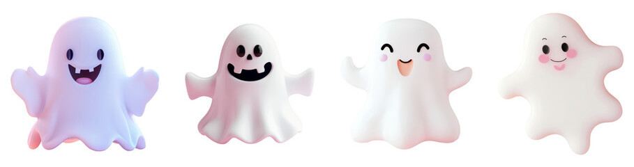 Cute Ghost Figurines Set Isolated Transparent Background PNG Image