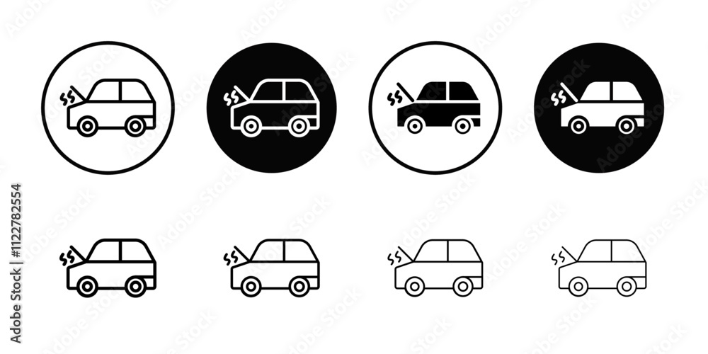 Aufkleber broken car with open hood icon outline vector for web ui
