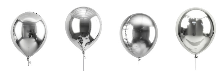 Shiny Silver Balloons Set Isolated Transparent Background PNG Image