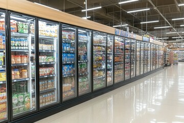 Organized Frozen Food Aisle in Supermarket
