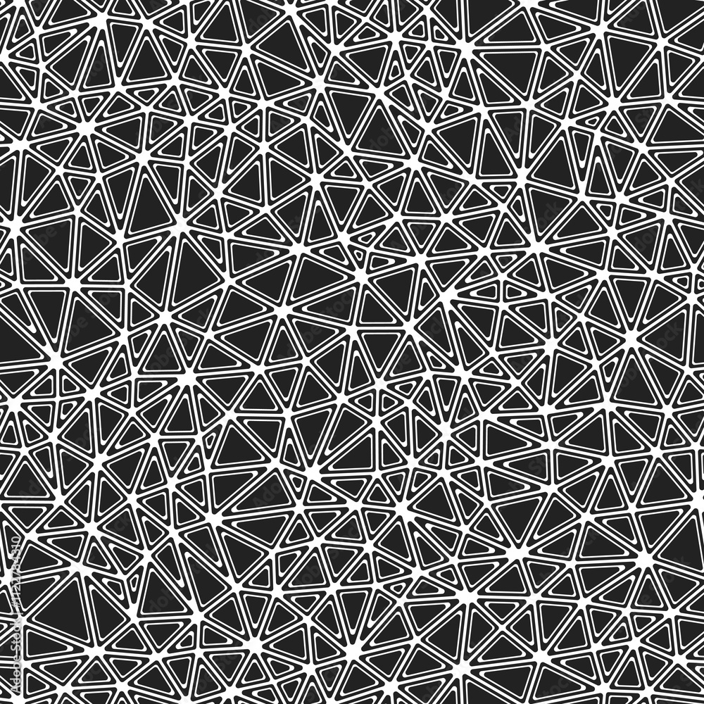 Poster vector seamless pattern featuring rounded solid shapes in frames. compact triangles in a black and w