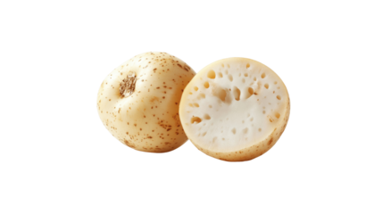 Oca Root with smooth, creamy flesh, a realistic, textured pit, showing fresh ripeness and health appeal, isolated on a white background