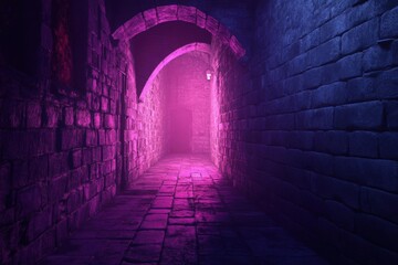 Fototapeta premium Mysterious Neon-Lit Stone Alleyway