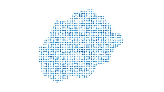 Alegranza dotted digital map. Map of Alegranza with pulsating colored circles. Shape of the island filled with blue disks. Beautiful video.