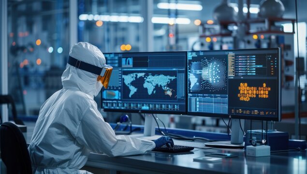 Technician Monitoring Data in a High-Tech Laboratory - Powered by Adobe