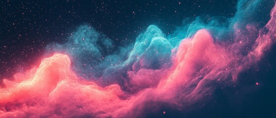 Vibrant cosmic clouds with ethereal colors and starry background.