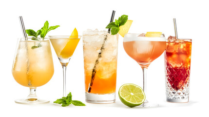 Fototapeta premium A variety of classic cocktails isolated on a white background.