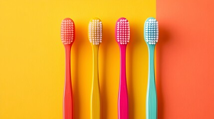 Colorful Toothbrushes on Vibrant Background