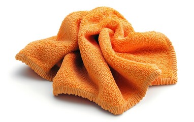 A crumpled orange cleaning cloth isolated on white background.