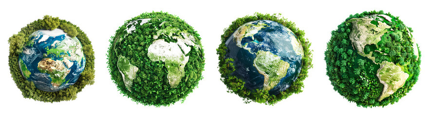 Green Globe Earth Icons Isolated Transparent Background PNG Image