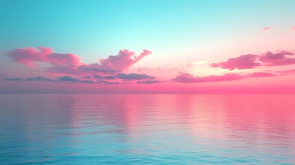 Obraz premium Serene Pink Sunset Over Calm Ocean Waters
