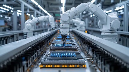 Fototapeta premium Robots Working in High-Definition Assembly Line
