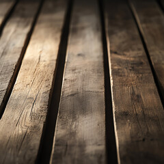 Close-up of rustic wooden planks with natural texture and warm lighting.