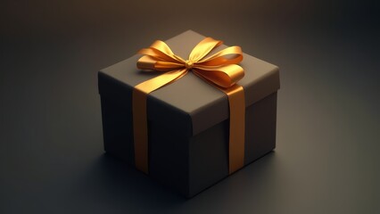 Fototapeta premium A black gift box with a gold ribbon tied around it
