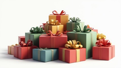 Fototapeta premium A pile of brightly colored presents with bows and ribbons