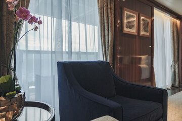 Luxurious ocean view or oceanview or outside balcony veranda cabin stateroom suite queen living...
