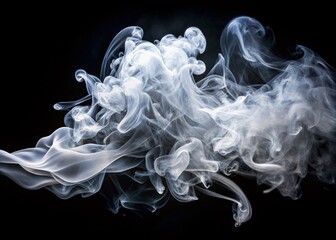 Captivating Movement of Smoke Collection Isolated on Black Background, Showcasing Beautiful White Smoke with Intricate Patterns and Ethereal Flow for Food Photography