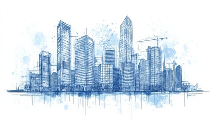 Fototapeta premium A city development blueprint with tall buildings and urban infrastructure, focusing on the architectural design and construction of modern cities