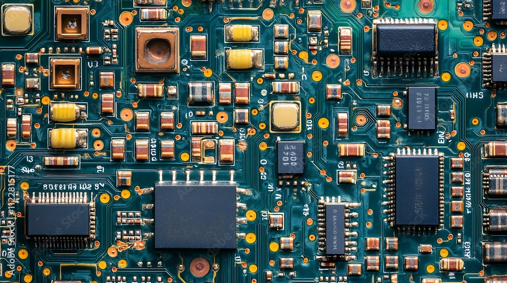 Poster Closeup of a Colorful Circuit Board with Electronic Components : Generative AI