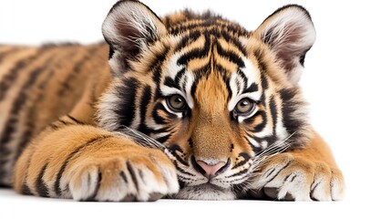 Obraz premium Closeup of Energetic Bengal Tiger Cub in Playful Pose on White Background : Generative AI