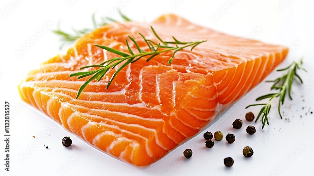 Poster fresh raw salmon fillets with herbs and spices on a white background : generative ai