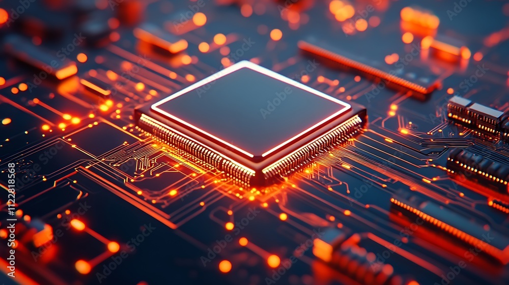 Poster futuristic circuit board with glowing processor closeup technology and innovation concept : generati
