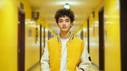 Boy Walking in School Corridor