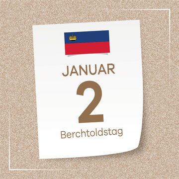Liechtenstein 2 January Berchtold Day. In German: Liechtenstein 2 Januar Berchtoldstag