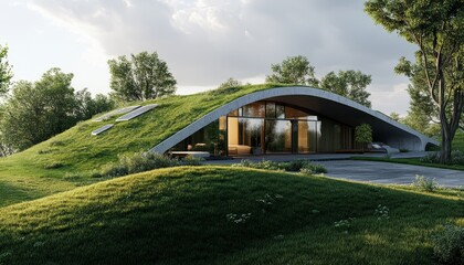 Obraz premium Innovative green energy solutions integrating with modern construction in sustainable environments