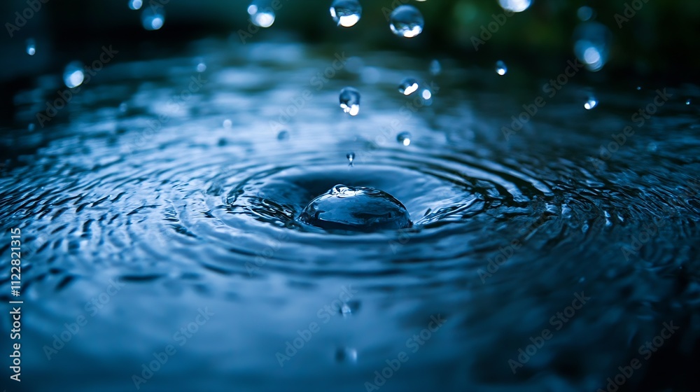 Aufkleber water droplets creating ripples in tranquil pond captured in artistic focus : generative ai