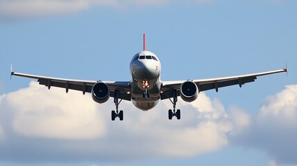 Fototapeta premium Passenger Airplane Front View Midair During Daytime Flight : Generative AI