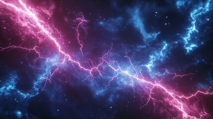 Vibrant Pink and Blue Lightning in a Dynamic Night Sky : Generative AI