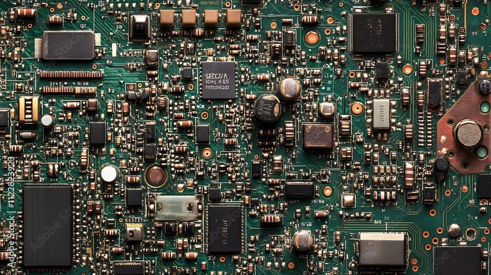 Aufkleber Intricate View of Dense Circuit Board with Multiple Electronic Components : Generative AI