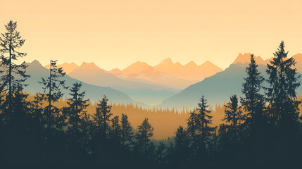 Obraz premium A mountain range with a beautiful orange and yellow sky