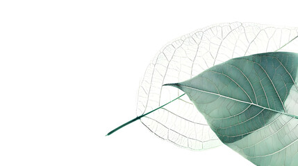Delicate, overlapping, translucent leaves, light teal color,  isolated on white background.