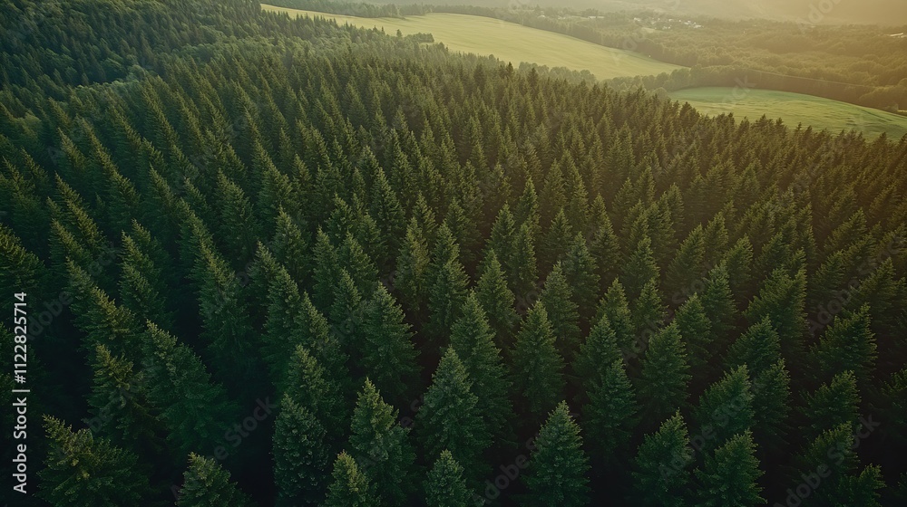 Poster Majestic Aerial View of Lush Green Coniferous Forest : Generative AI