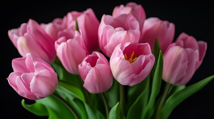 Fototapeta premium Bouquet of Pink Tulips Against Dark Background Perfect for Floral Decor and Gifts : Generative AI