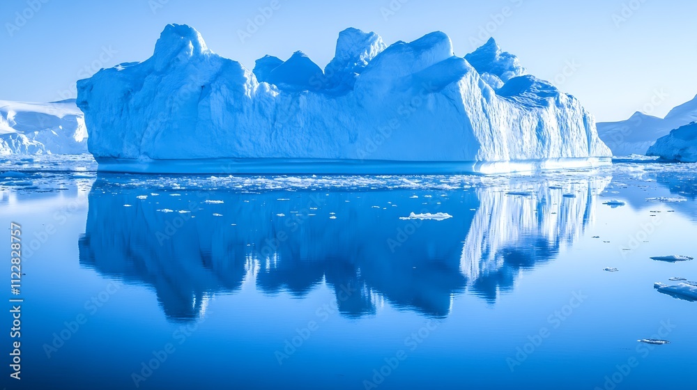 Poster vast iceberg mirage on the horizon of a still arctic ocean : generative ai